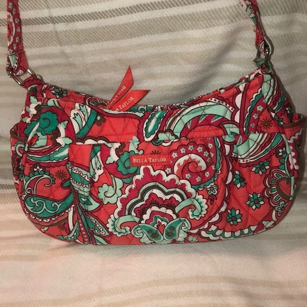 Bella Taylor Paisley Quilted Coral Green White Small Shoulder Hobo Bag Purse